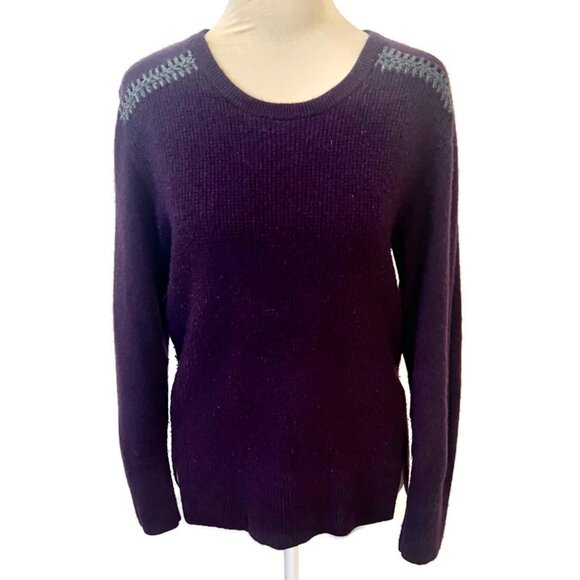 Johnny Was Mishika Cashmere Embroidered Sweater Waffle Knit Purple Size L - Picture 3 of 11